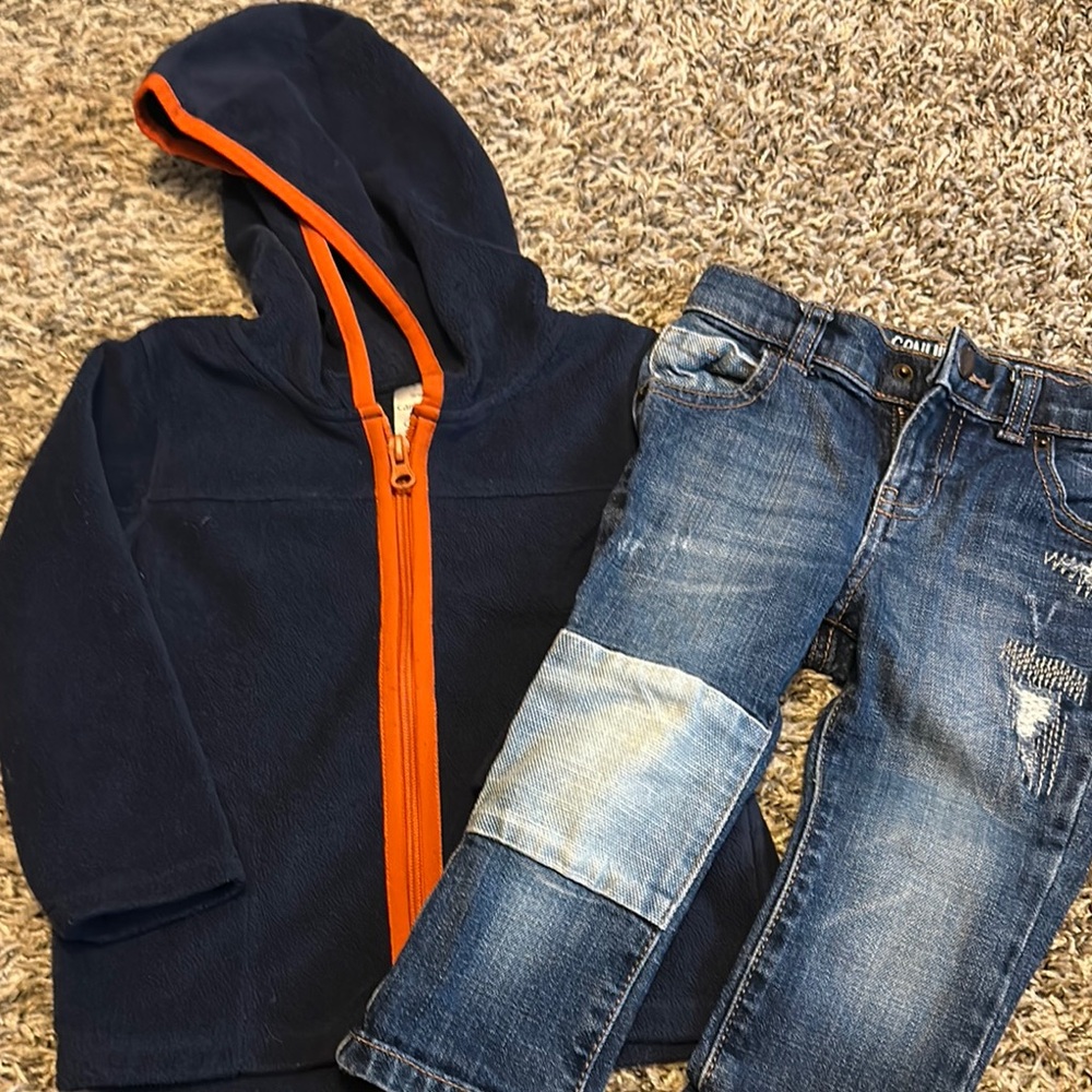 Like new 18 mos Navy Hoodie and Denim Jeans Set